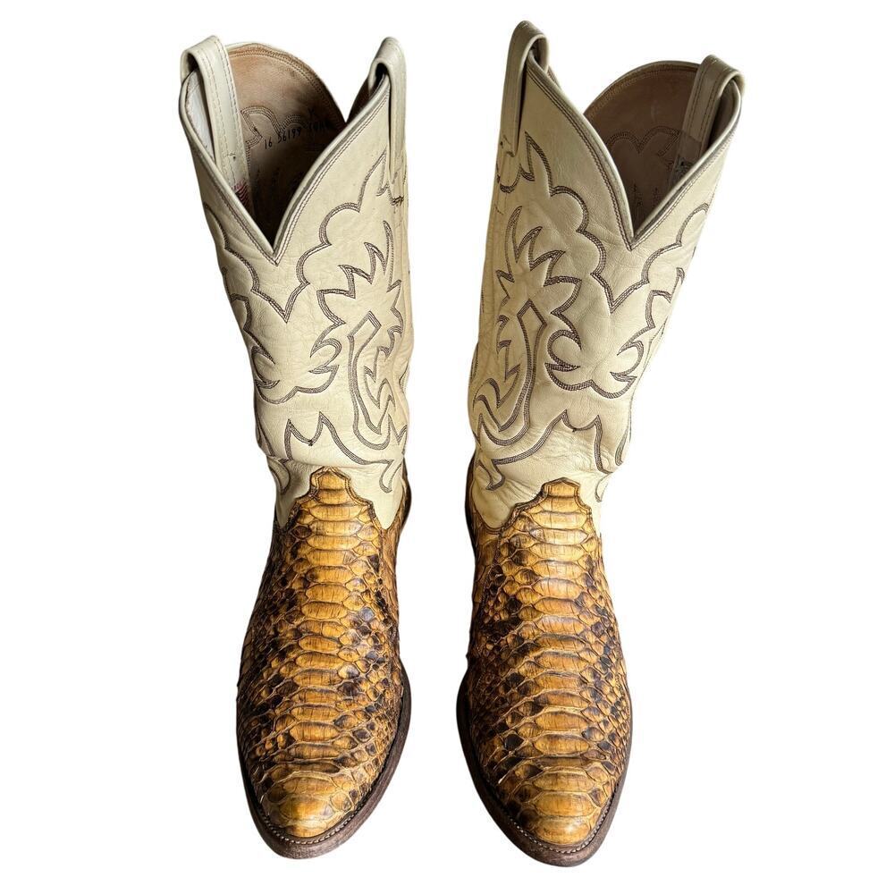 Olathe Boot Co. Two Tone Python Snakeskin Western… - image 3